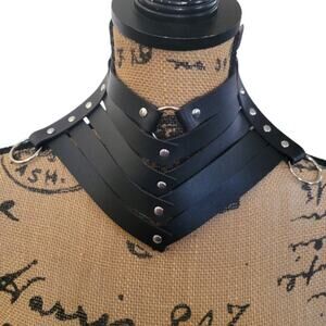 Thick black chevron stappy studded choker collar necklace